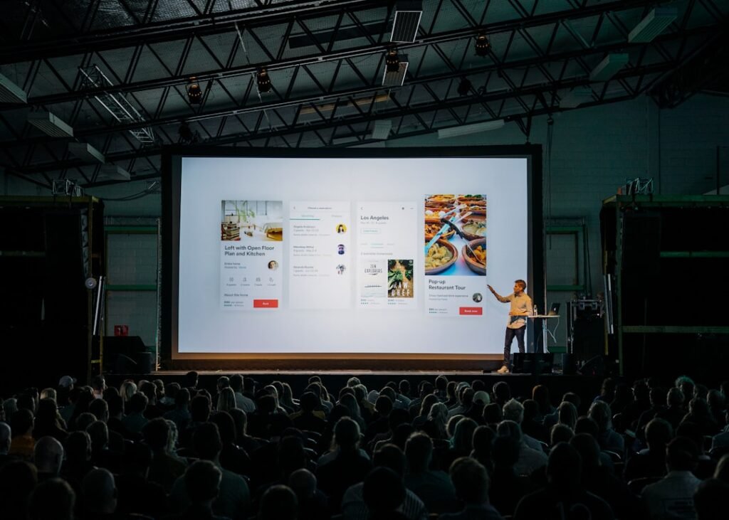 Founder presenting a startup pitch deck on screen